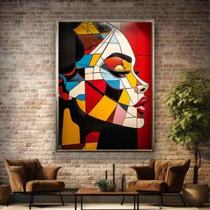 Geometrical woman art, Minimalistic woman print, abstract woman art, Woman home decor, Woman wall art, Colorful woman painting, Woman canvas