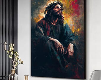 Jesus religious canvas artwork, Modern Jesus art print, Jesus faith painting, Jesus wall art, Christian art, Home wall decor, Ready to hang