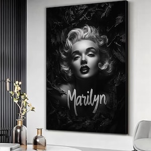 Marilyn Monroe black and white wall art, abstract marilyn monroe canvas, Marilyn monroe art print, Woman wall decor Marilyn text artwork