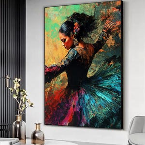 Flamenco Dancer Canvas Painting print, Elegant Woman dancing, Expressive Spanish Art, Passionate Wall Decor, Dance Art Gift, Woman wall art