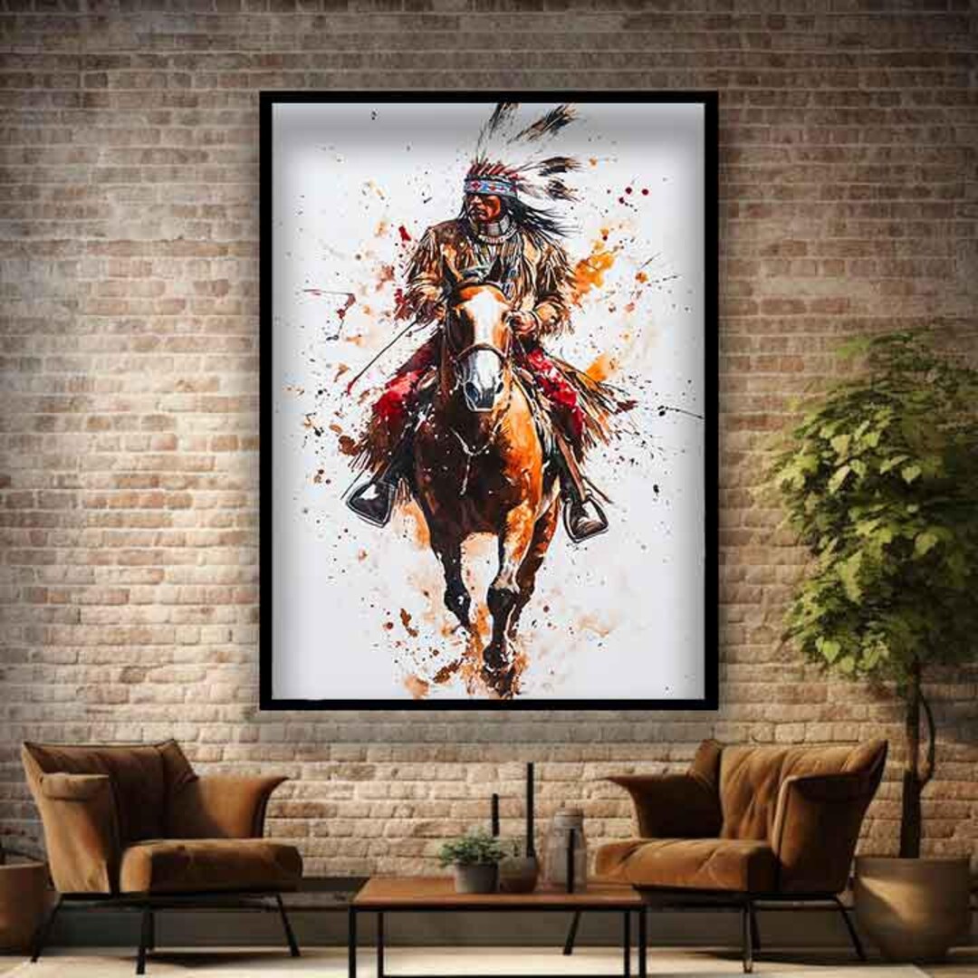 Native American Indian Riding a Horse Canvas, Native American Chef Art ...