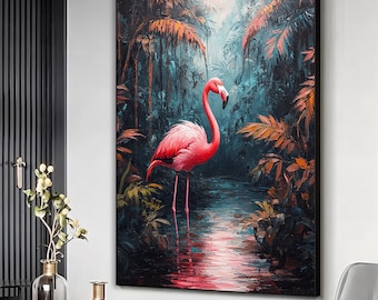 Flamant rose dans l'art de la nature, affiche flamant rose, peinture flamant rose, impression sur toile flamant rose, décoration murale maison, décoration art animalier, prêt à accrocher