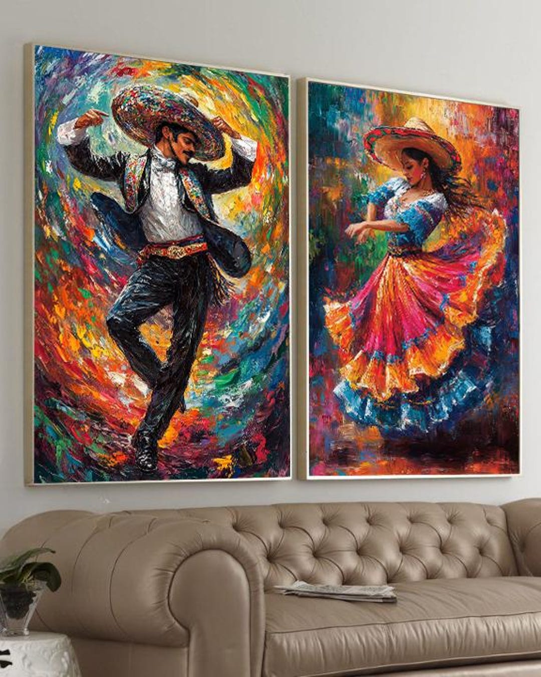 Set of 2 Mexican Dancers Wall Art, Man and Woman Dancing
