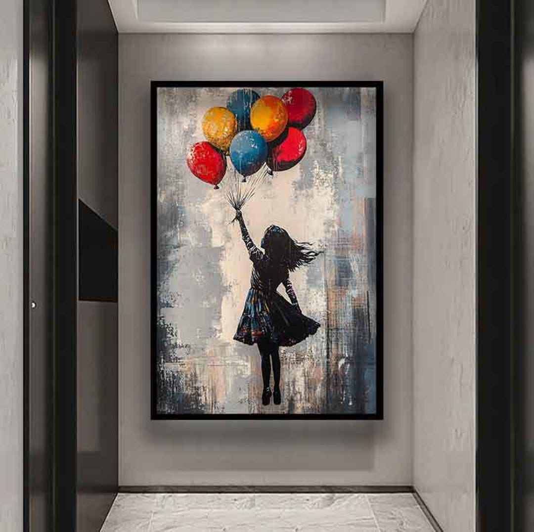 バンクシー風の女の子の風船のグラフィティアート、バンクシー風の