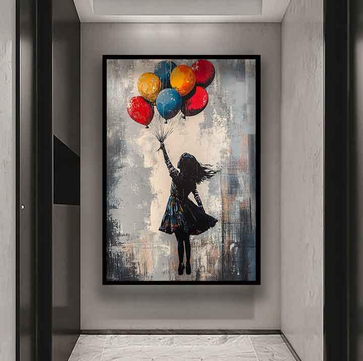 バンクシー風の女の子の風船のグラフィティアート、バンクシー風の