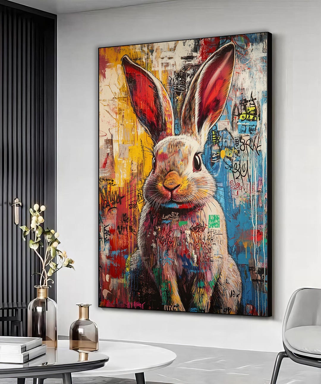 Grafitti Rabbit Artwork, Bunny Grafitti Canvas Print, Rabbit Abstract ...