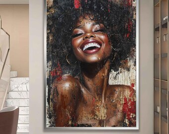 アフロ黒人女性のアートプリント、黒人女性の絵画、アフロ女性の