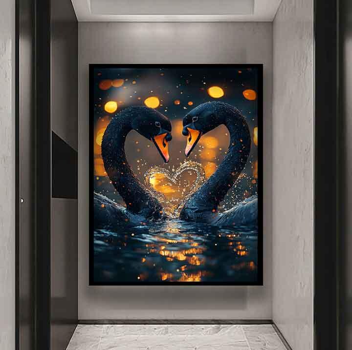 Swan Couples Art, Swan Heart Painting, Swans Love Canvas, Swan Wall Art ...