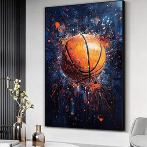 Basketball paints splash painting, Basketball paint splash Wall art print, Sports home decor, Sports canvas print, Abstract basketball art