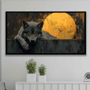 Wolf Moon Background Canvas Print, Abstract wolf Wall Art, Wolf full moon Painting, Animal Canvas Art, Wolf moon Wall Decor