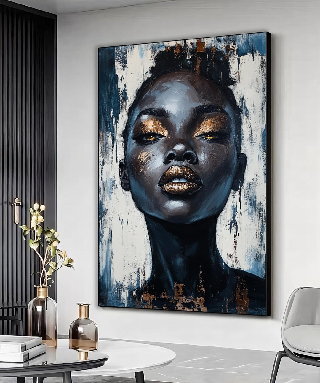 Black Woman Gold Lips Canvas Art, Black Woman Gold Eyes Art Print ...