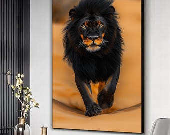 Black lion canvas art print, Black lion poster, Large lion canvas, Lion canvas wall art, Lion wall decor, Dark lion home decor, Animal art