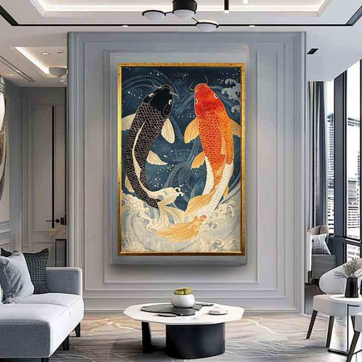 鯉の日本アートプリント、鯉の絵画、鯉のキャンバス、鯉のウォール