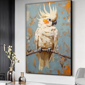 Cockatoo art print, White parrot canvas, Cockatoo wall art, Cockatoo wall decor, Parrot painting,Parrot poster,Home wall art,Framed canvas,