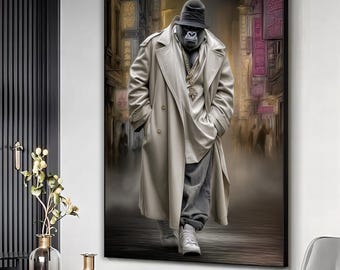 Gorilla in street wear canvas print, Gorilla fashion painting print, Gorilla wall art, Gorilla wall decor, Gorilla ready to hang art