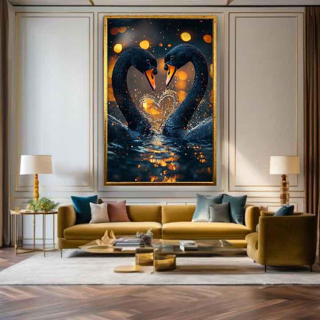 Swan Couples Art, Swan Heart Painting, Swans Love Canvas, Swan Wall Art ...