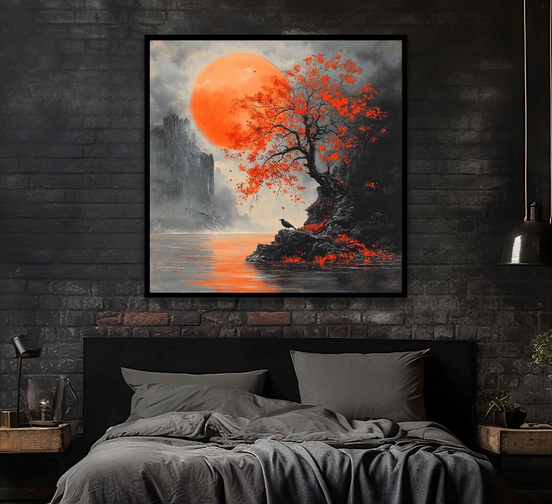 Japanese Red Maple Tree Scenery Art, Red Maple Tree Canvas, Full