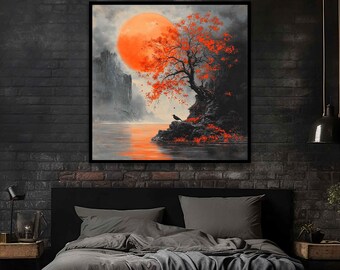 Japanese Red Maple Tree Scenery Art, Red Maple Tree Canvas, Full