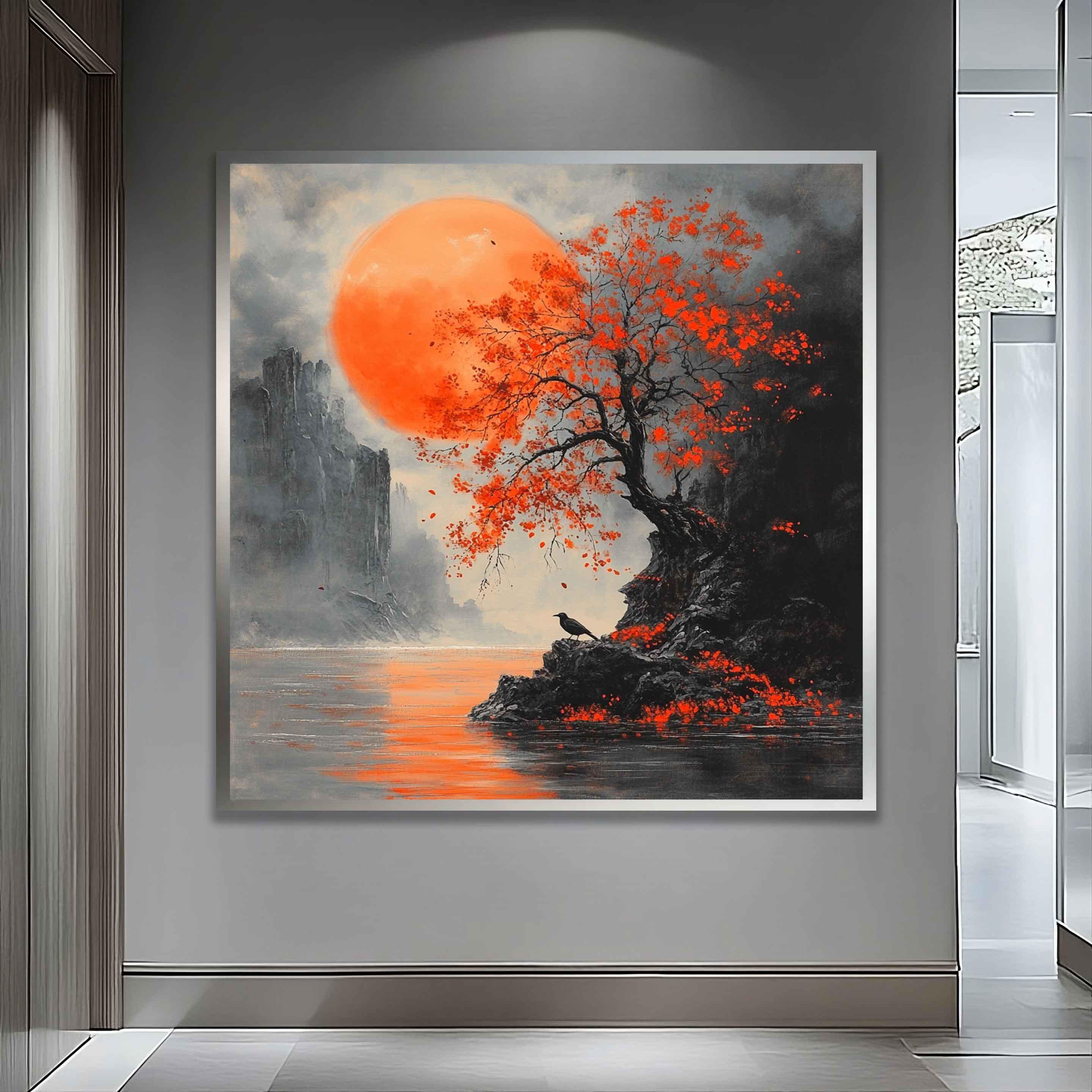 Japanese Red Maple Tree Scenery Art, Red Maple Tree Canvas, Full