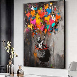Banksy Balloon Grafitti Art Canvas, Balloon banksy kid Poster, Banksy Art, Wall Art Canvas Design, Ready To Hang Decoration, Framed canvas