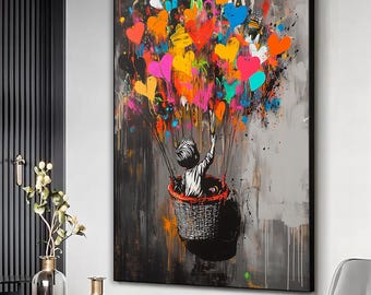 Banksy Balloon Grafitti Art Canvas, Balloon banksy kid Poster, Banksy Art, Wall Art Canvas Design, Ready To Hang Decoration, Framed canvas