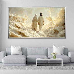 Jesus walking on water, Jesus modern painting, Jesus wall art, jesus religious canvas art print, Jesus poster, Jesus framed art, Trendy gift