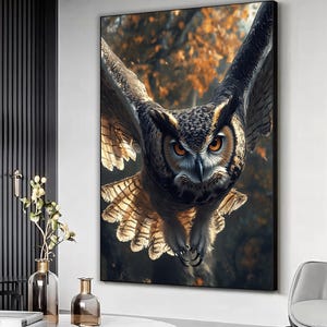 Owl Canvas Painting, Owl Portrait, Modern Owl Painting, Bird Art, Rustic Owl Painting, Framed Owl Poster , Minimalist Wall Art