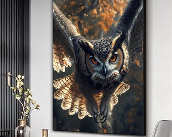 Owl Canvas Painting, Owl Portrait, Modern Owl Painting, Bird Art, Rustic Owl Painting, Framed Owl Poster , Minimalist Wall Art