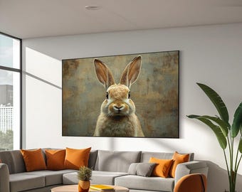 Arte de parede de Páscoa, pintura rústica de coelho em tela de madeira, casa de fazenda de coelho rústica, decoração de parede de cabana, decoração de chalé emoldurada pronta para pendurar