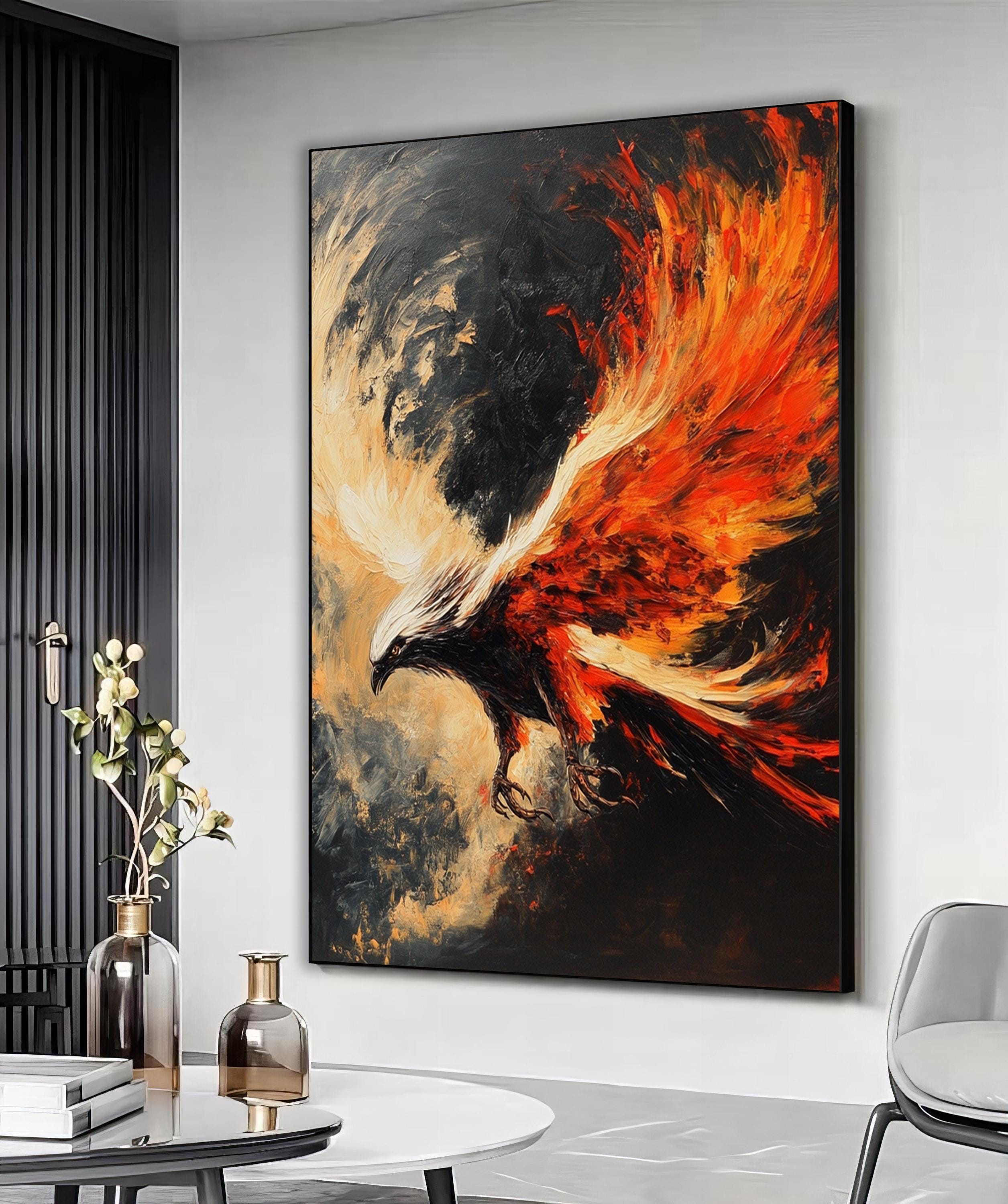 Fire Phoenix Canvas Art, Phoenix Home Decor, Mythical Bird Wall