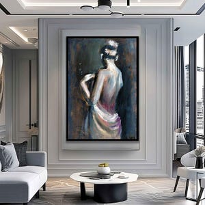 女性の後ろ姿のキャンバス、女性のファッション ウォール アート、女性の白い服の絵画、抽象的な女性のキャンバス、女性のアート、女性のデジタル プリント
