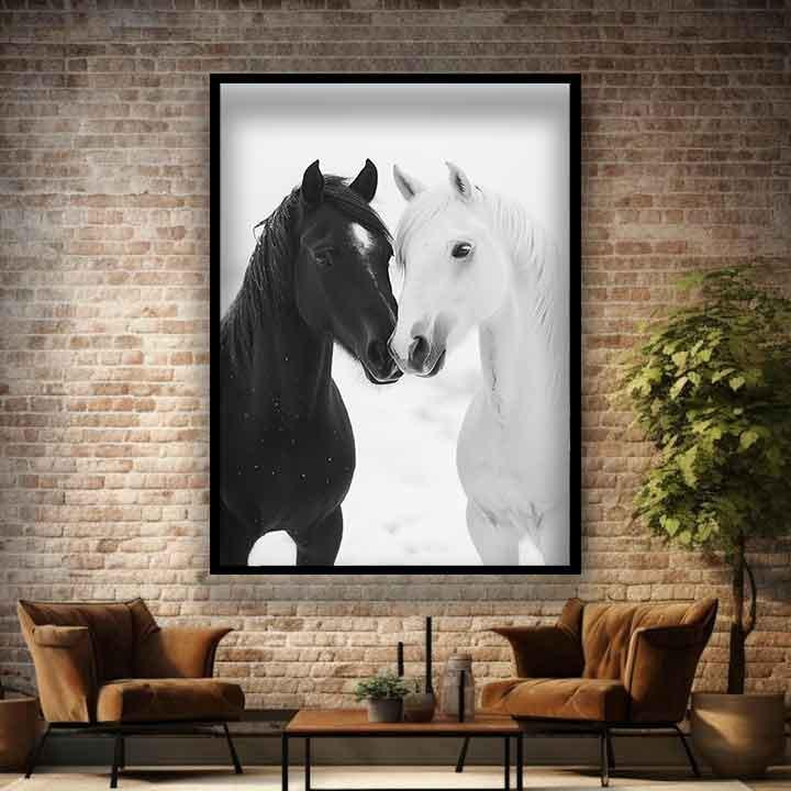 Black and White Horses Art, Black and White Horses Painting, Black and ...