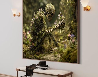 Moosiges Skelett Kunstdruck auf Leinwand: Gothic Wald Home Decor