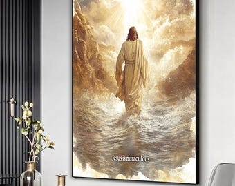 Jesus Walking on Water, Christian Wall Art, Jesus canvas print, Miraculous jesus art, Bible Art, Christian Art, Christianity wall decor