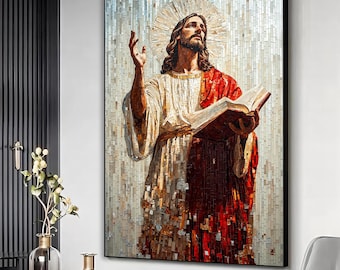 Abstract jesus biblical Canvas print, Jesus reading books Wall Art, Christian wall decor, Christianity Wall Art, Bible jesus Art Print