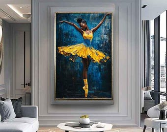 Posing ballerina art, Yellow ballerina digital print, Woman home decor, Woman wall art, Woman painting, Woman canvas, Woman art print
