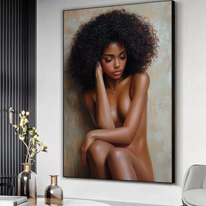 Black afro woman canvas art print, Black woman poster, Woman home decor, African Woman wall decor, Afro woman wall art, Woman wall hanging