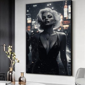 Marilyn Monroe black and white canvas art print, Marilyn monroe monochrome wall art, Woman wall decor, Marilyn monroe wall hanging