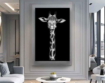 Giraffe black and white art, Black and white Giraffe painting, Giraffe canvas print, Giraffe wall art, Giraffe wall decor, Animal art