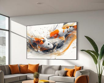 Pintura em tela de carpa koi, aquarela zen, arte de parede japonesa koi, presente de inauguração, emoldurado ou sem moldura, pronto para pendurar
