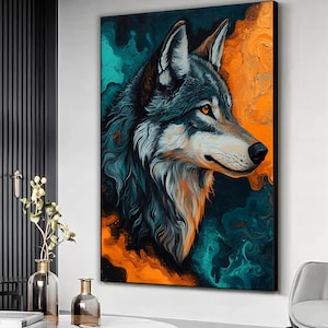 abstract wolf painting canvas print, Stunning wolf artwork, Wild animal poster, Animal art print, animal framed canvas, Home wall decor