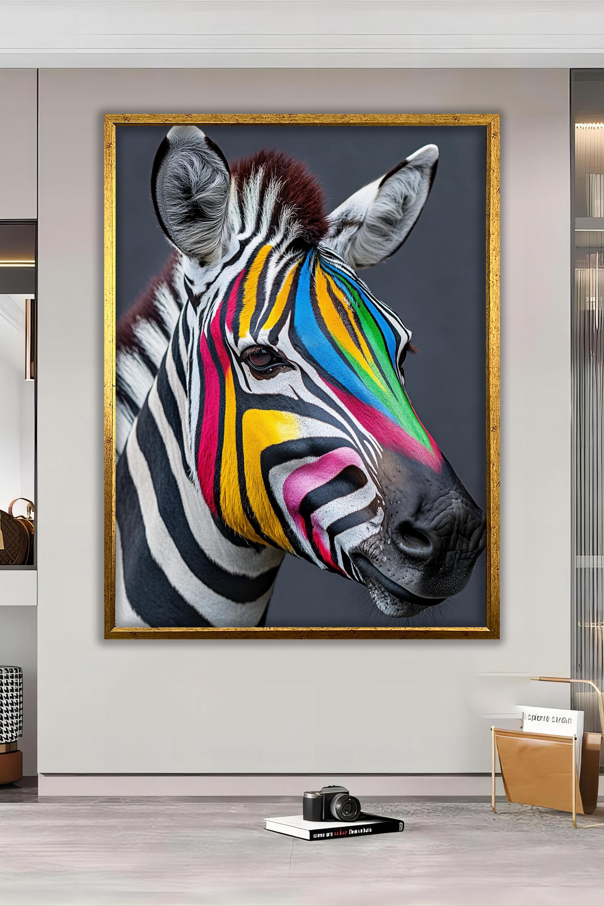 カラフルなシマウマのアート、カラフルなシマウマのキャンバスプリント