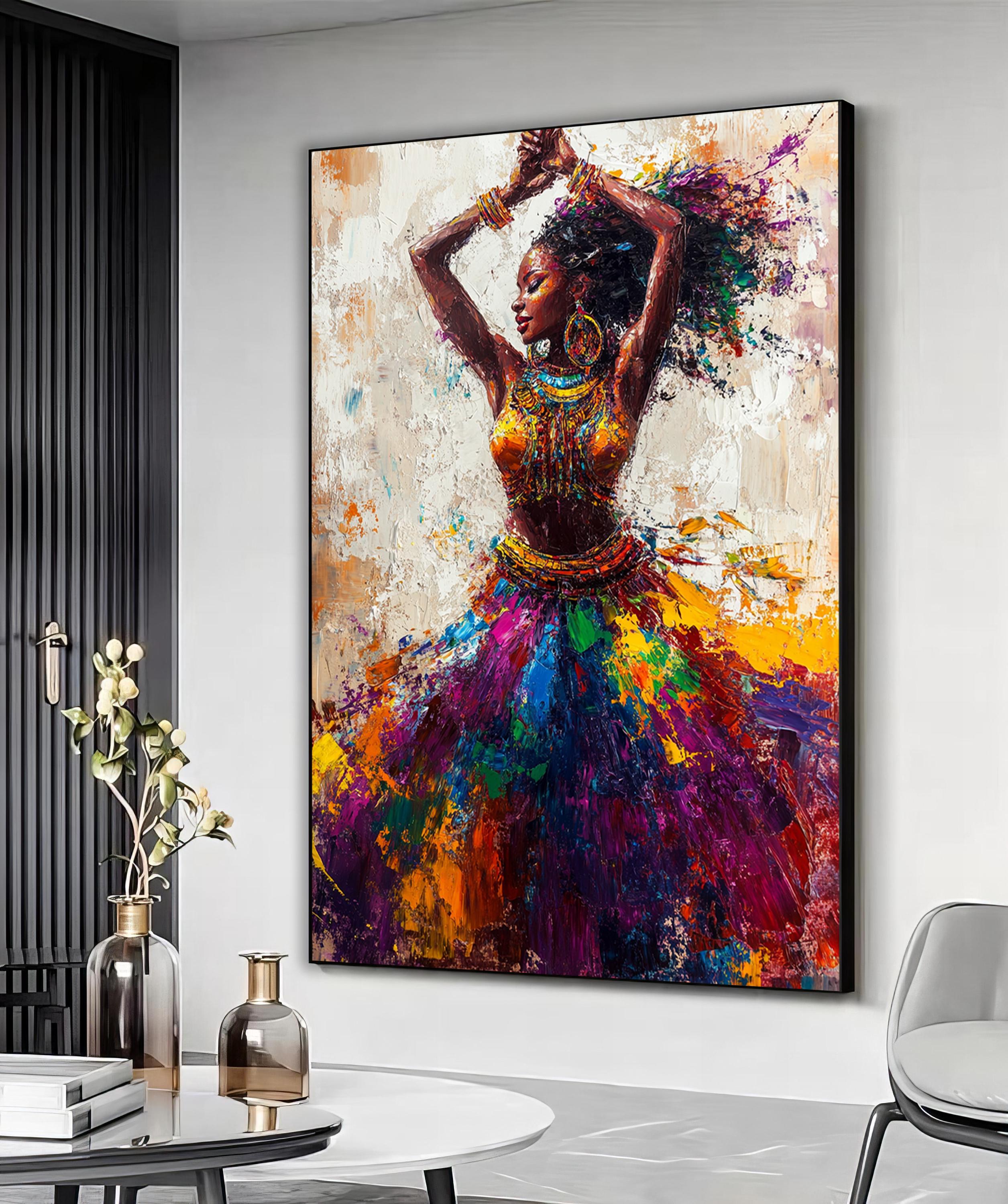 African dancer canvas print, African woman dancing wall art, Vibrant african woman canvas, Black woman painting, Black woman wall decor