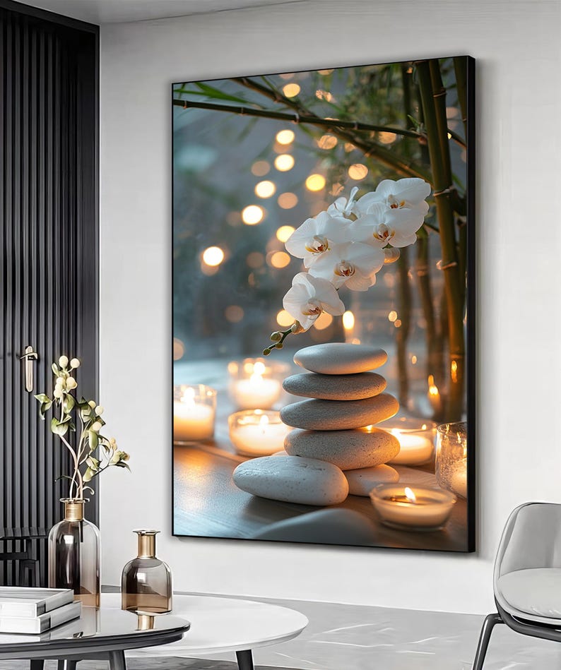 Wall Art Zen Garden Canvas, Relaxing Bamboo and Stones Decor, Calming ...