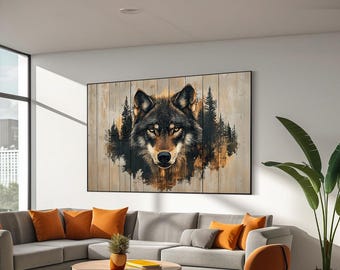 Wolf forest Background Canvas art Print, Wild wolf Wall Art, Abstract Wolf Painting, Wild Animal Canvas Art, Home Wall Decor, Ready to hang