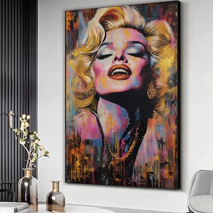 Stampa su tela con graffiti colorati di Marilyn Monroe, arte murale di Marilyn Monroe, stampa su tela pop art di Marilyn Monroe, decorazione murale con graffiti, pronta da appendere