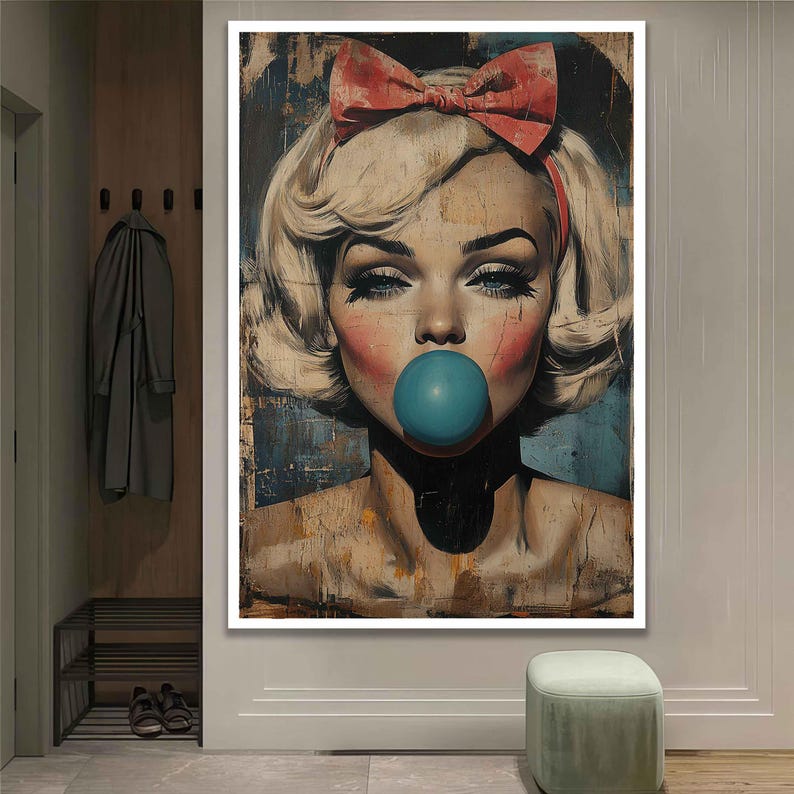 Tableau Toile Pop Art Marilyn Monroe Bubble Gum - Ron Danell - XXL Avec Cadre - Neuf - Décoration Murale