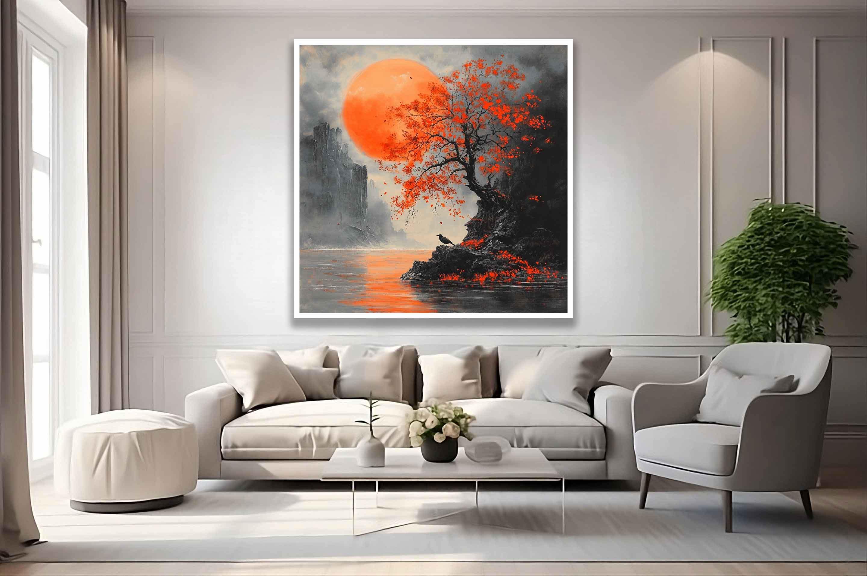 Japanese Red Maple Tree Scenery Art, Red Maple Tree Canvas, Full
