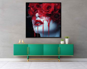 Woman roses Modern Art Digital Print, Woman head of roses Art, Woman Print, Rose Art, Abstract Woman decor,Flower Head Woman,Abstract Canvas