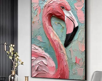 Flamingo in oil painting style art canvas print, Flamingo poster, Flamingo painting, Flamingo canvas print, Animal home wall decor, Wall art